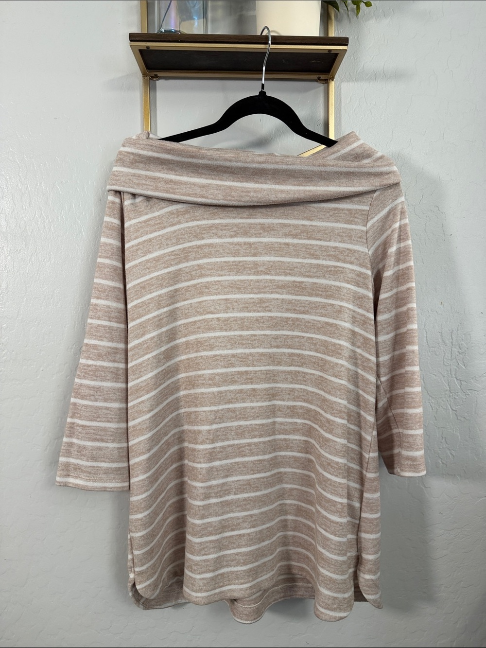 croft & barrow Beige and White Striped Off-Shoulder Sweater